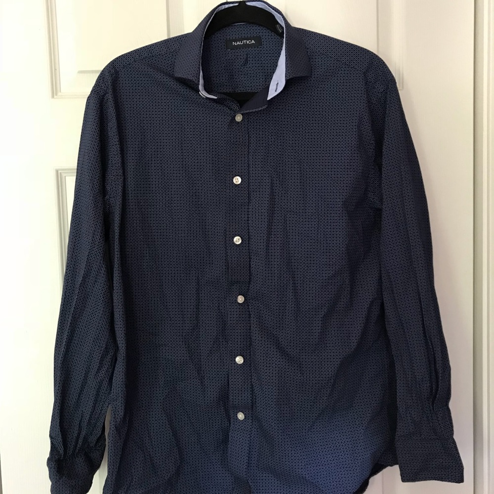 Nautica Navy Blue Buttoned Dress Shirt